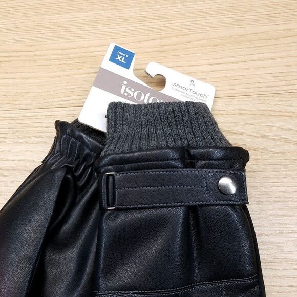 ISOTONER Gloves Mens XL Black Faux Leather Touchscreen Over the Wrist Cozy Lined - Picture 2 of 6